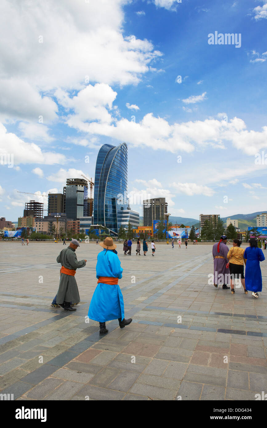 La Mongolie, Oulan Bator, Sukhbaatar Square Banque D'Images