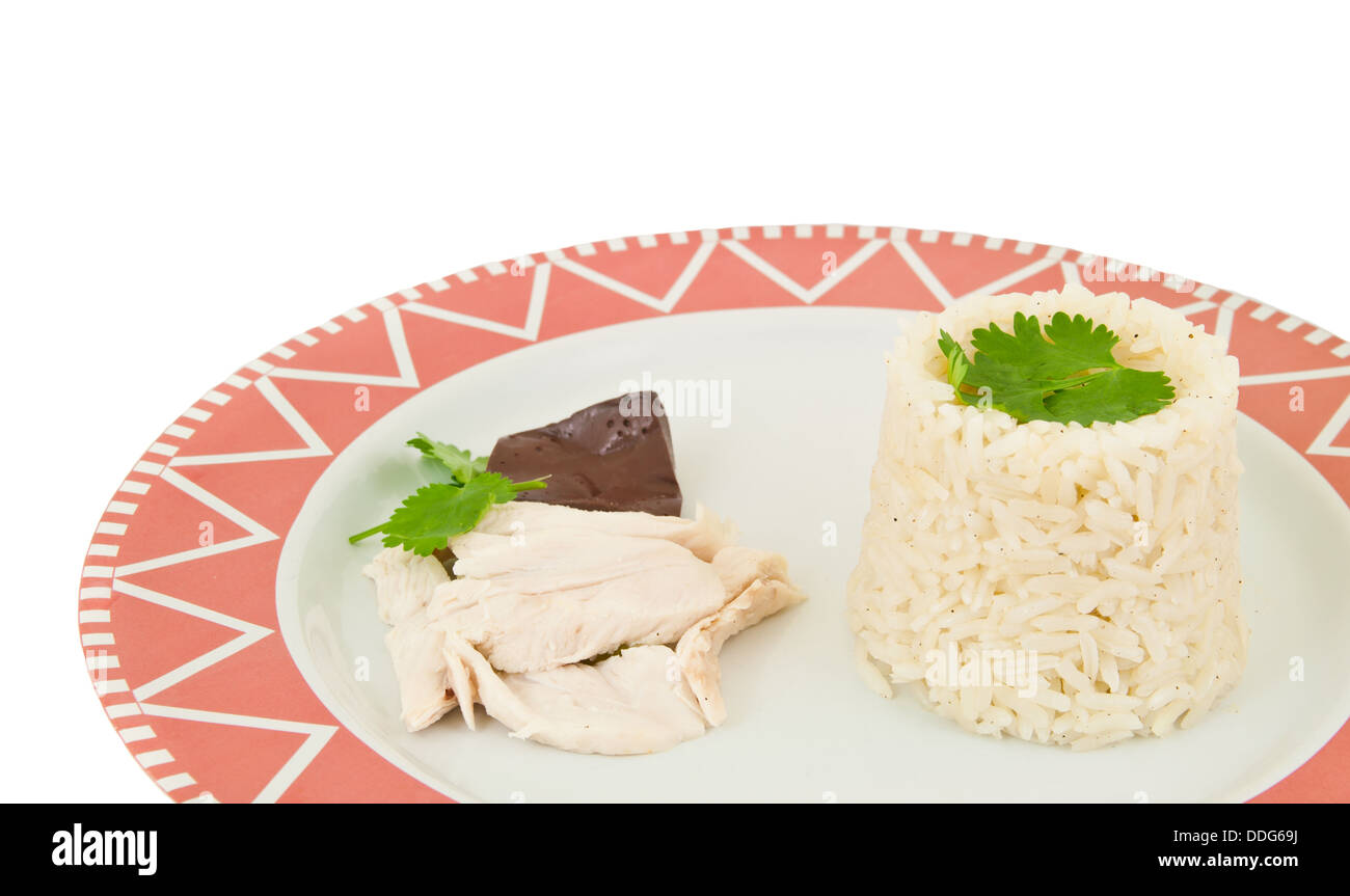 Le plat de poulet à la vapeur avec du riz (Hainan Poulet) Banque D'Images