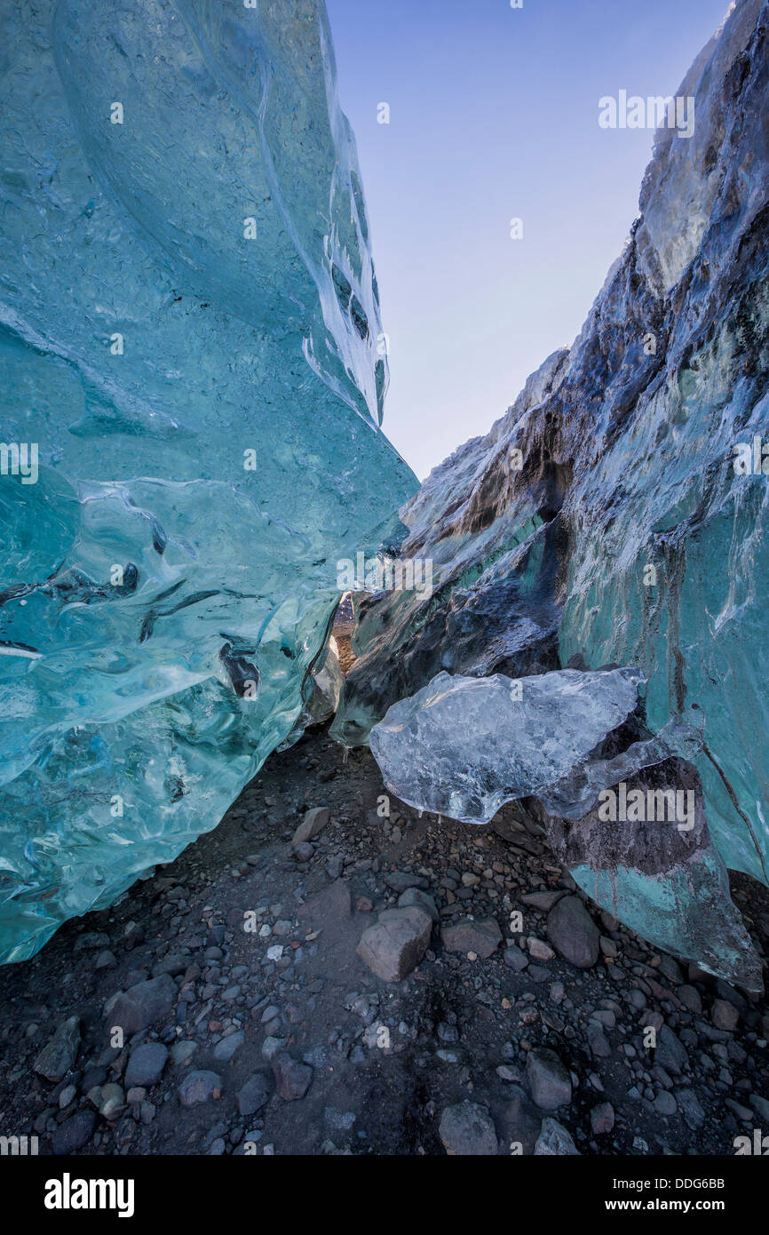 La glace de glacier Svinafellsjokull, Islande Banque D'Images