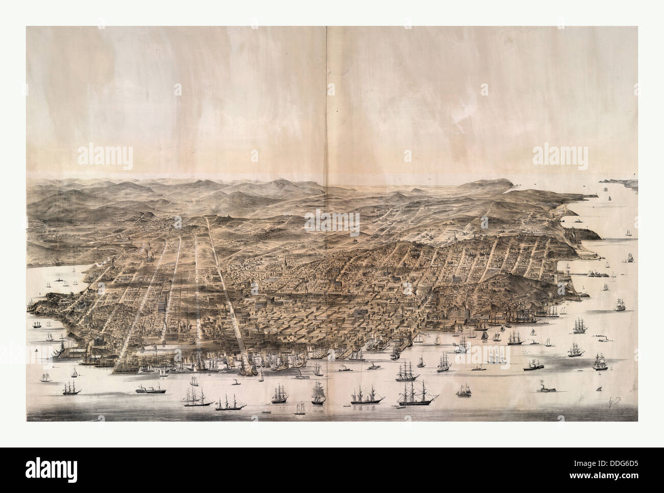 Vue d'ensemble de San Francisco, en Californie, du au-dessus de la baie à l'ouest par Charles B Gifford, US, USA, Amérique Latine Banque D'Images