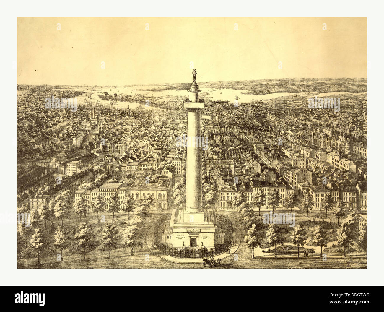 La ville de ville de Baltimore, au Maryland en 1880 Vue du Washington Monument à A. sud Sachse & Co. lithographes, NOUS, USA Banque D'Images