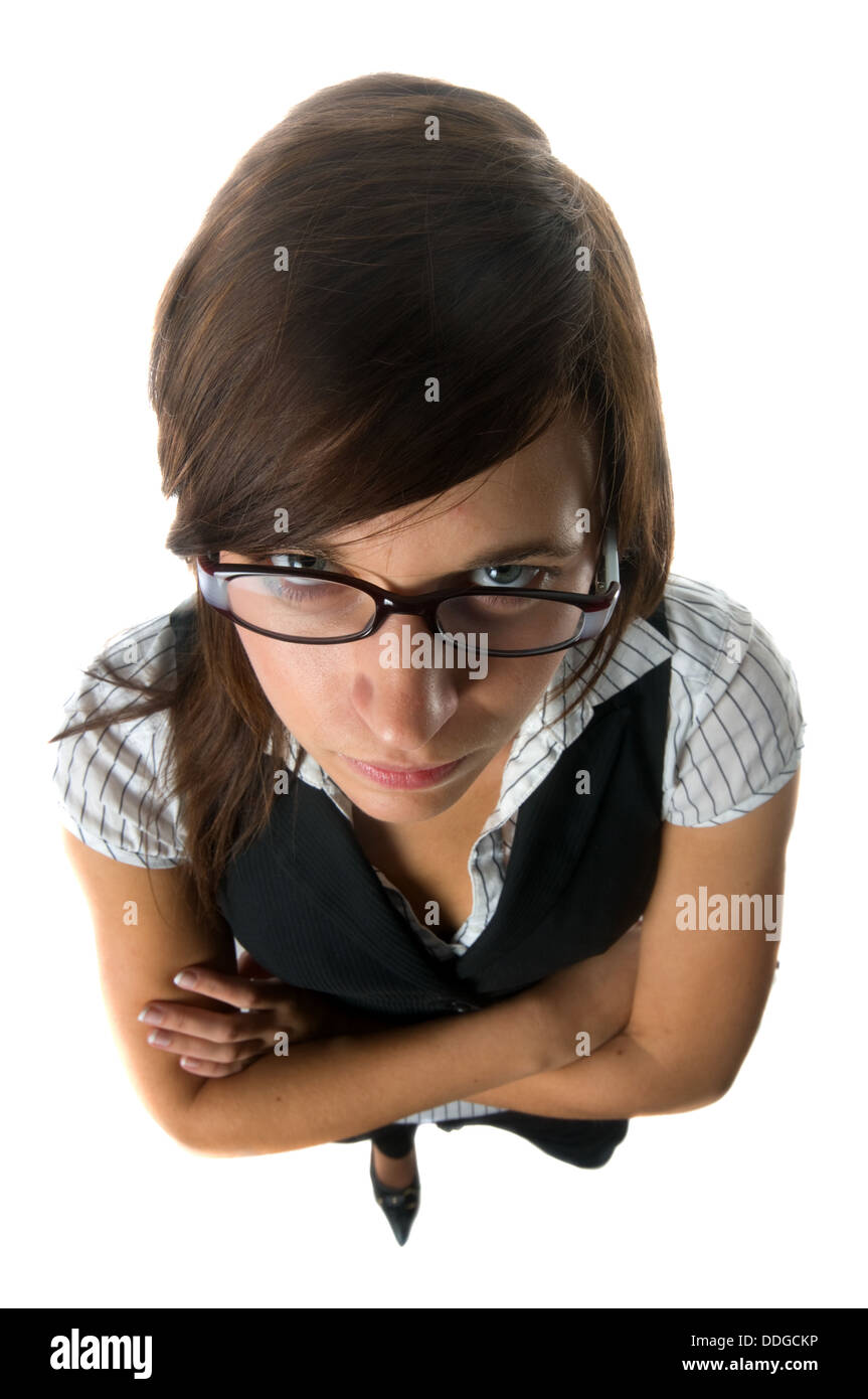 Strict / en colère à la femme d'enseignant / Direction / isolated on white Banque D'Images