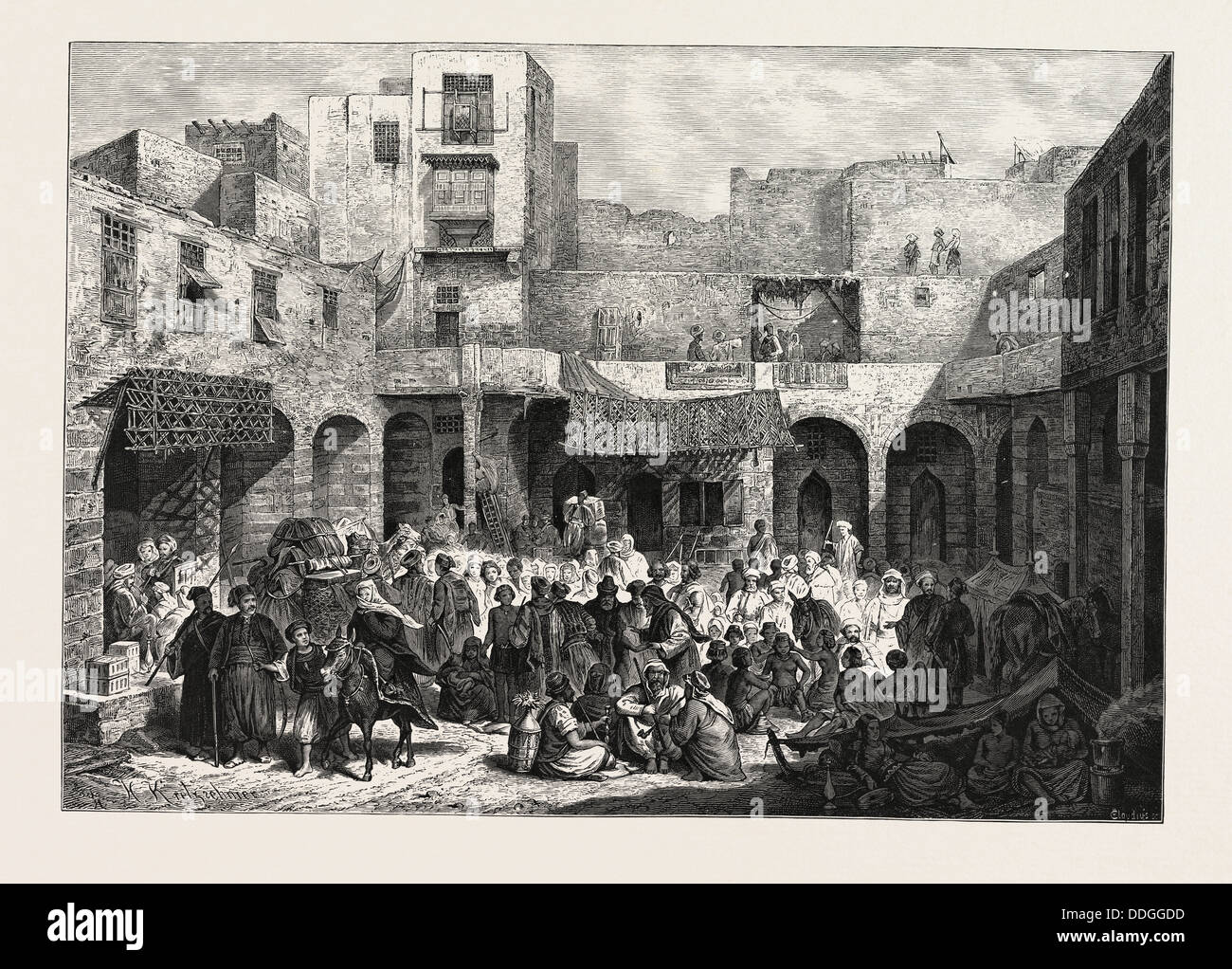 Marché aux Esclaves. L'Égypte, gravure 1879 Banque D'Images