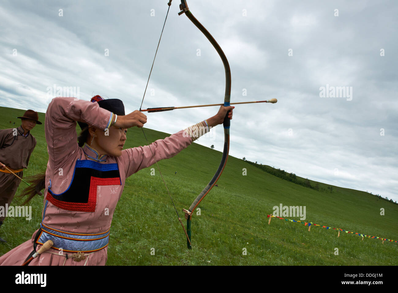 La Mongolie, province, Badshireet Khentii, Lantern Festival, Bouriates, population tournoi de tir à l'ARC Banque D'Images