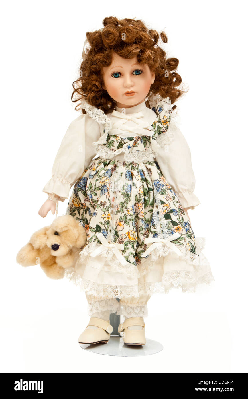 Poupée Porcelaine Collection 42 Cm - Fille Blonde Années 80 Avec Support