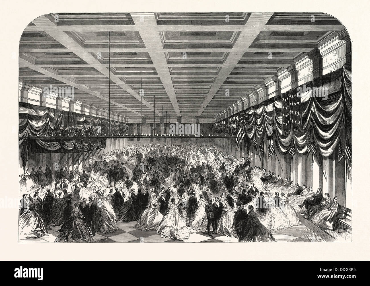 Balle en l'HONNEUR DU PRÉSIDENT LINCOLN DANS LE GRAND HALL DE L'OFFICE DES BREVETS À WASHINGTON, 1865 Banque D'Images