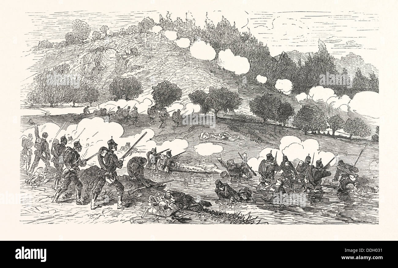 Guerre de 1870 : Le 11e Bataillon d'infanterie prussienne à Worth, l'Sauerbach, Allemagne Banque D'Images