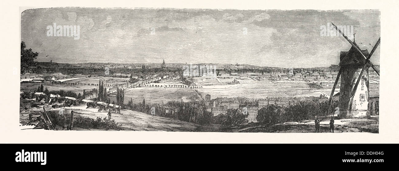 Guerre franco-prussienne : Prussiens démasquer une batterie, après l'attaque sur Chatillon. De gauche à droite : Fort Vanves, route de Paris Banque D'Images
