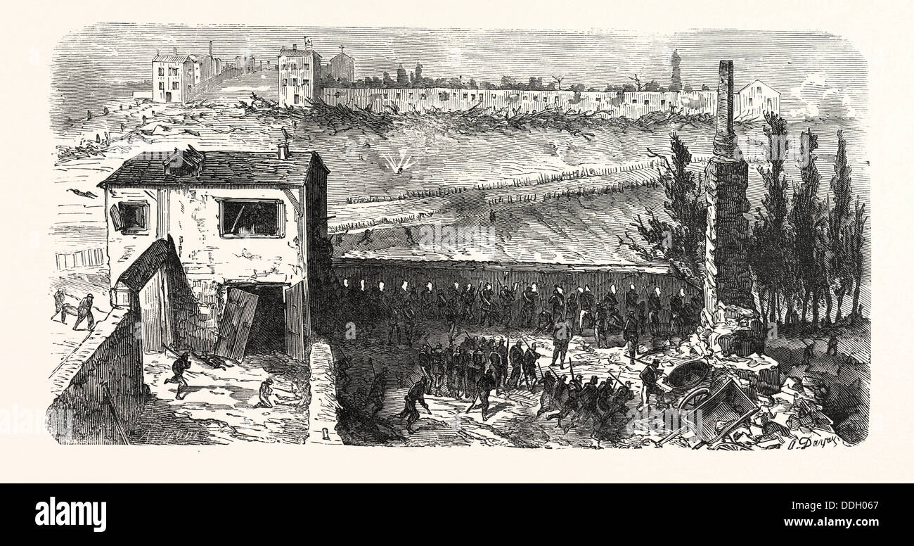 Guerre franco-prussienne : Vue de la fabrique de savon dans Le Bourget pendant leur occupation 11-3 horloge dans l'après-midi le 29 octobre Banque D'Images