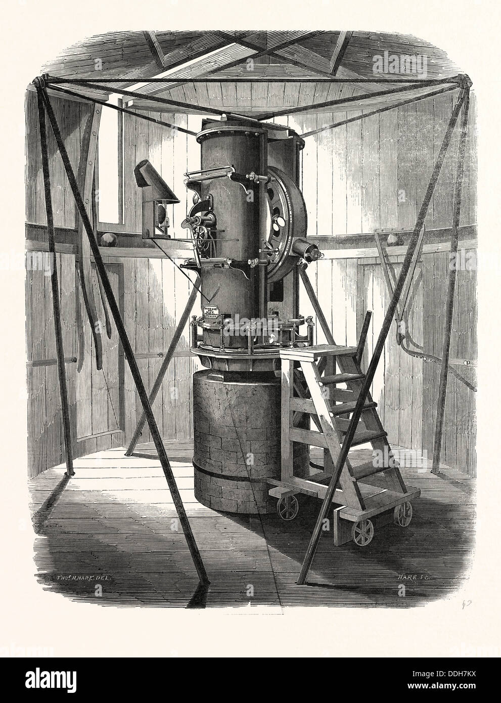 Vue EN PERSPECTIVE DE L'ALTITUDE ET L'AZIMUT INSTRUMENT À L'Observatoire Royal de Greenwich, LONDON, UK, 1847 Banque D'Images