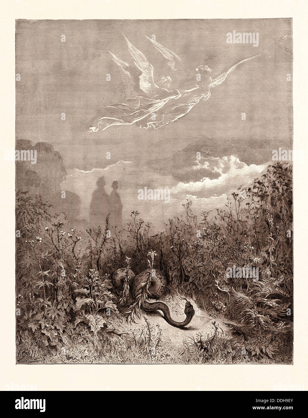 DANTE ET VIRGILE DANS LA VALLÉE heureuse, par Gustave Doré. Gustave Dore, 1832 - 1883, Français. Pour la gravure de purgatoire Dante Banque D'Images