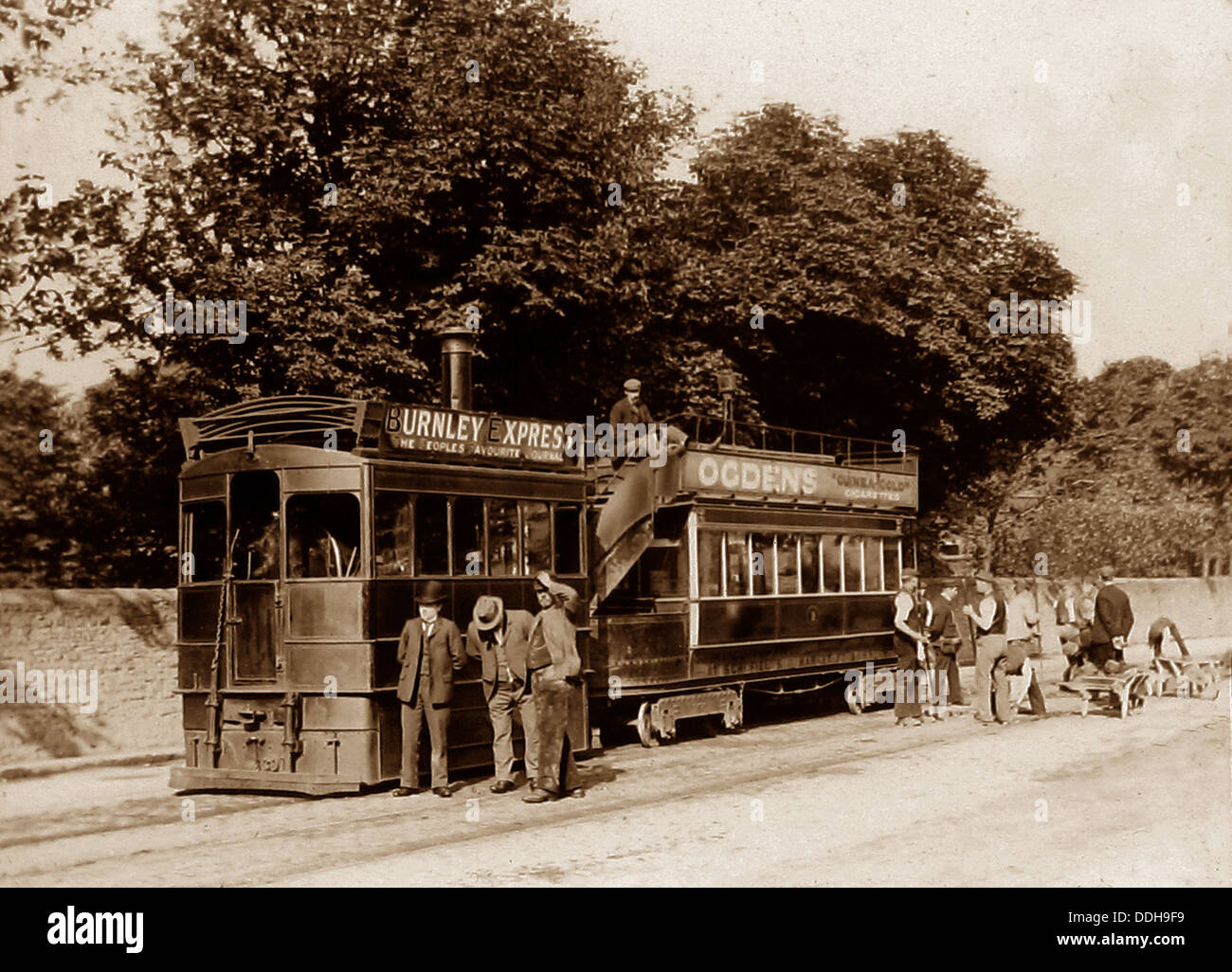 Burnley au début des années 1900, le Tram à vapeur Banque D'Images
