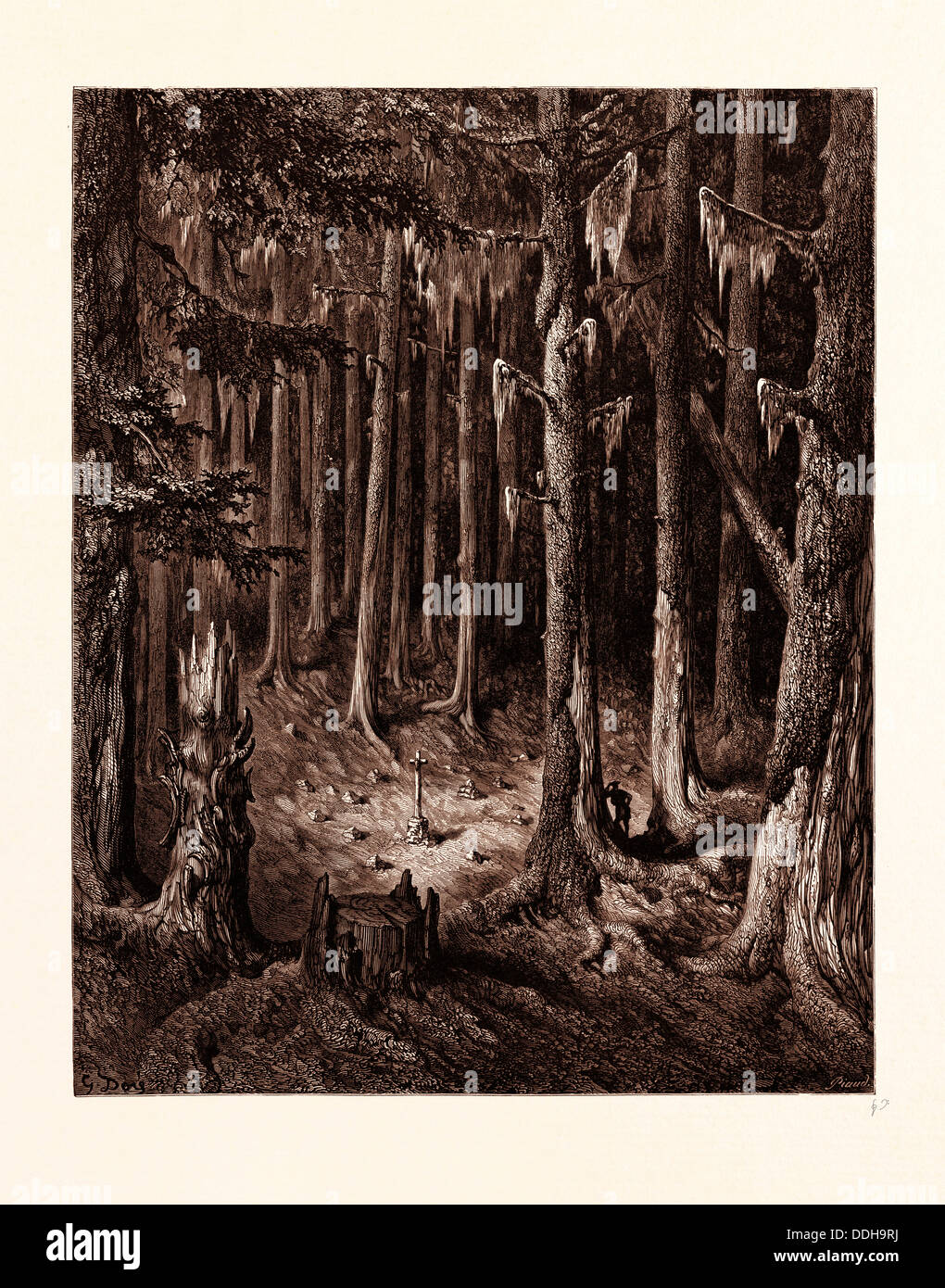 L'ENTERREMENT-SOL DANS LA FORÊT DE SAPIN, PAR GUSTAVE DORE. Gustave Dore, 1832 - 1883, Français. sapin, forêt, romantique, romantisme Banque D'Images