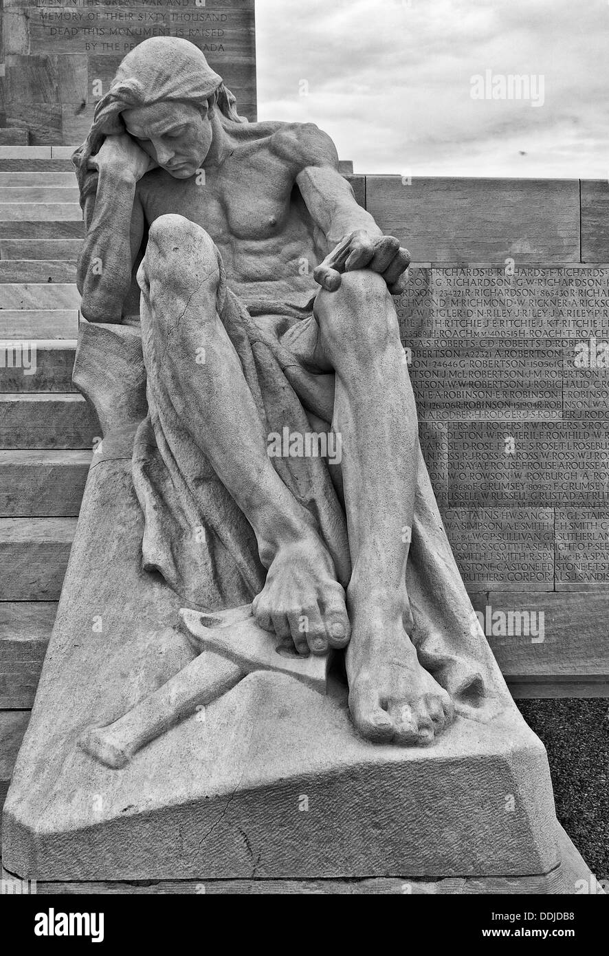 La sculpture sur pierre à la crête de Vimy , canadien , War Memorial , France Banque D'Images