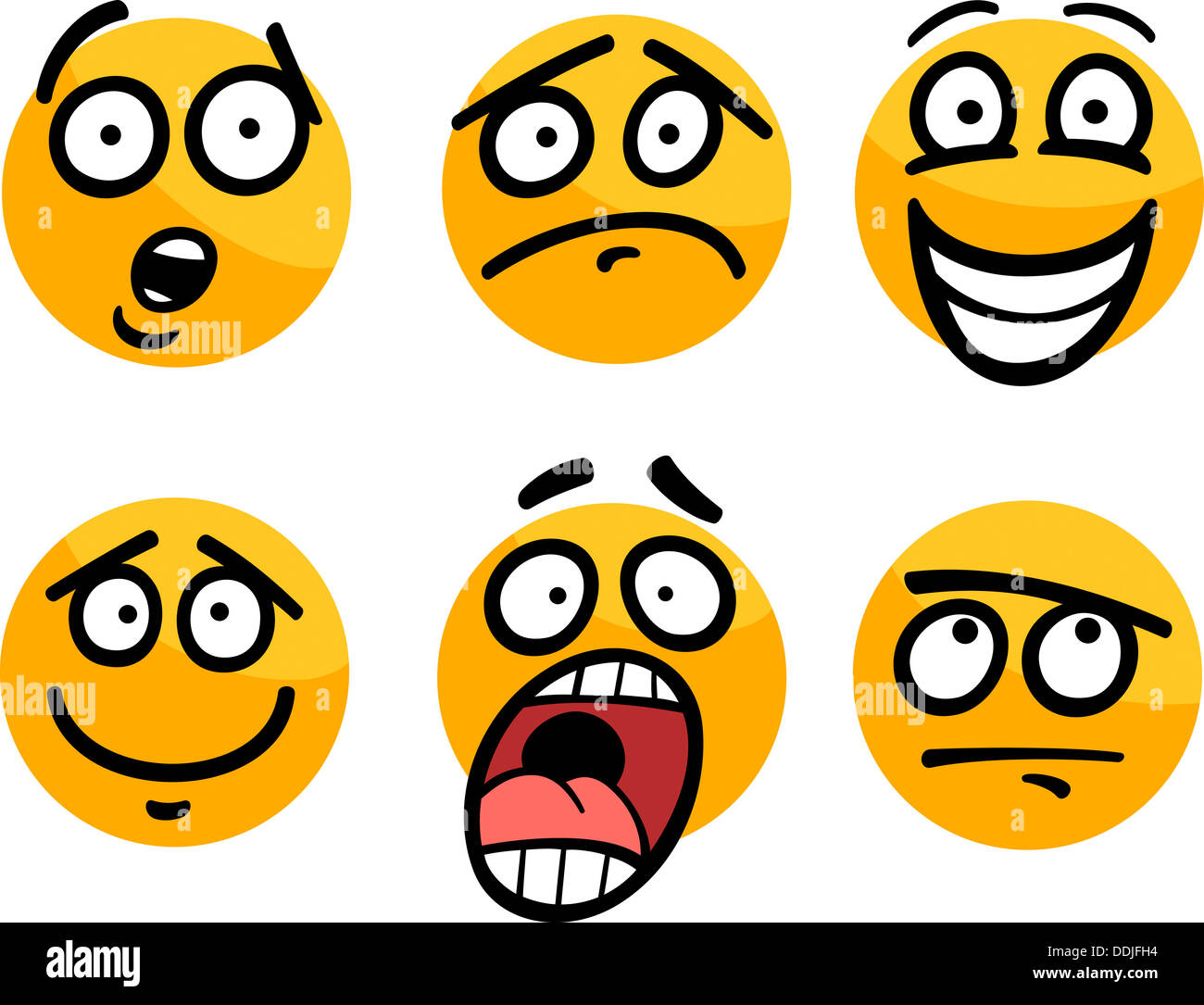 Cartoon Illustration de l'émoticône drôle ou des émotions et des expressions comme triste, heureux, la peur ou sceptique Banque D'Images