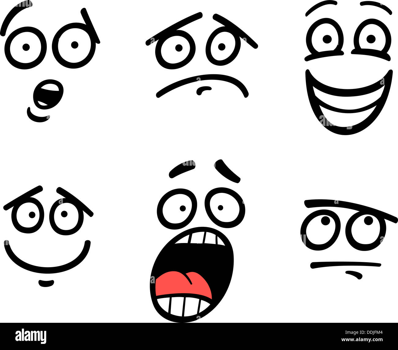 Cartoon Illustration de l'émoticône drôle ou des émotions et des expressions comme triste, heureux, la peur ou sceptique Banque D'Images