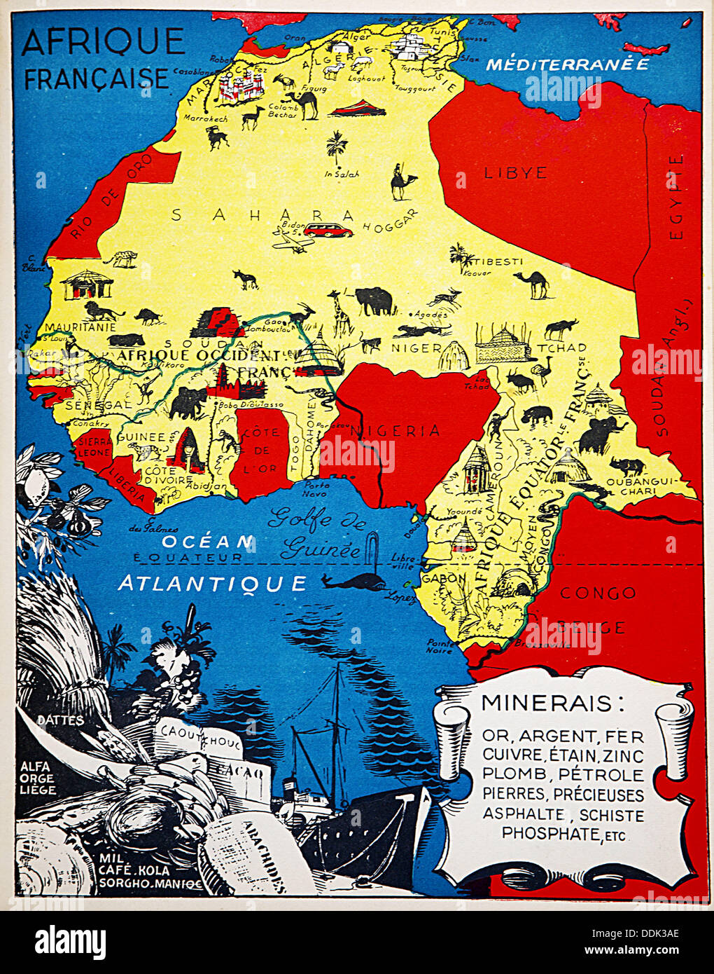 Carte de l'Afrique française, "La France dans le monde', Tours, Mame, 1939  Photo Stock - Alamy