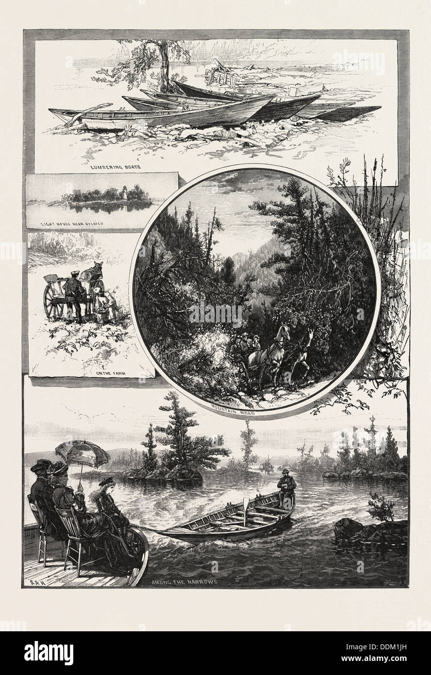 Des scènes sur l'UPPER OTTAWA, CANADA, GRAVURE DU XIXE SIÈCLE Banque D'Images