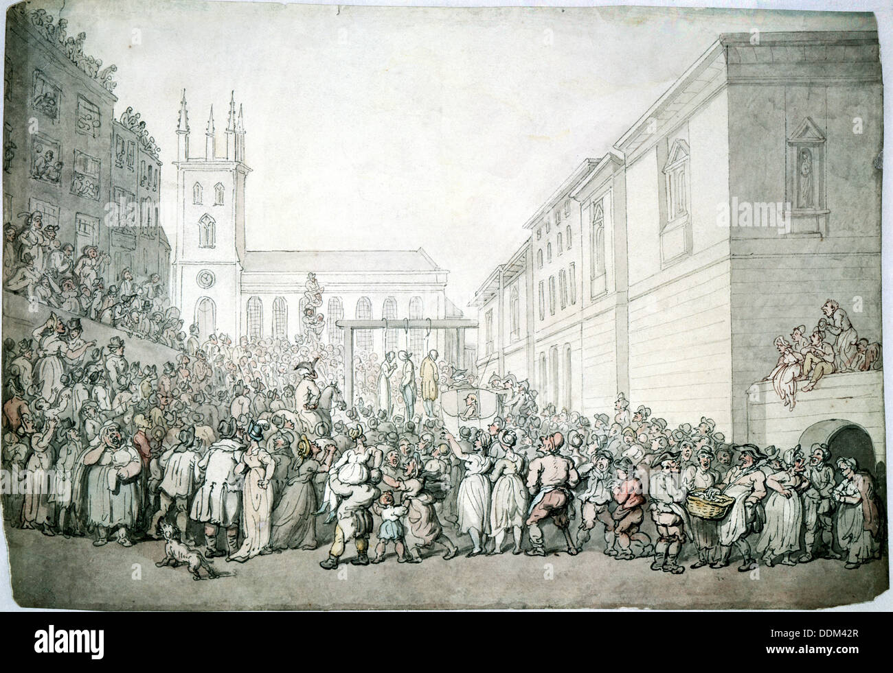Une exécution publique à Newgate, Londres, fin du 18e siècle. Artiste : Thomas ROWLANDSON Banque D'Images