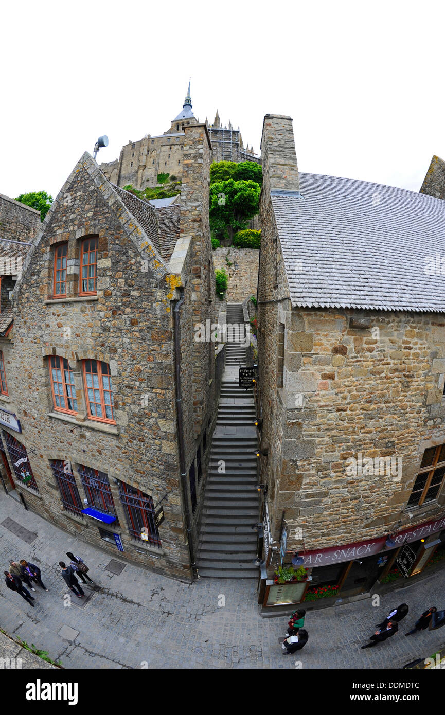 Les bâtiments en pierre au Mont Saint-Michel, Normandie, France Banque D'Images