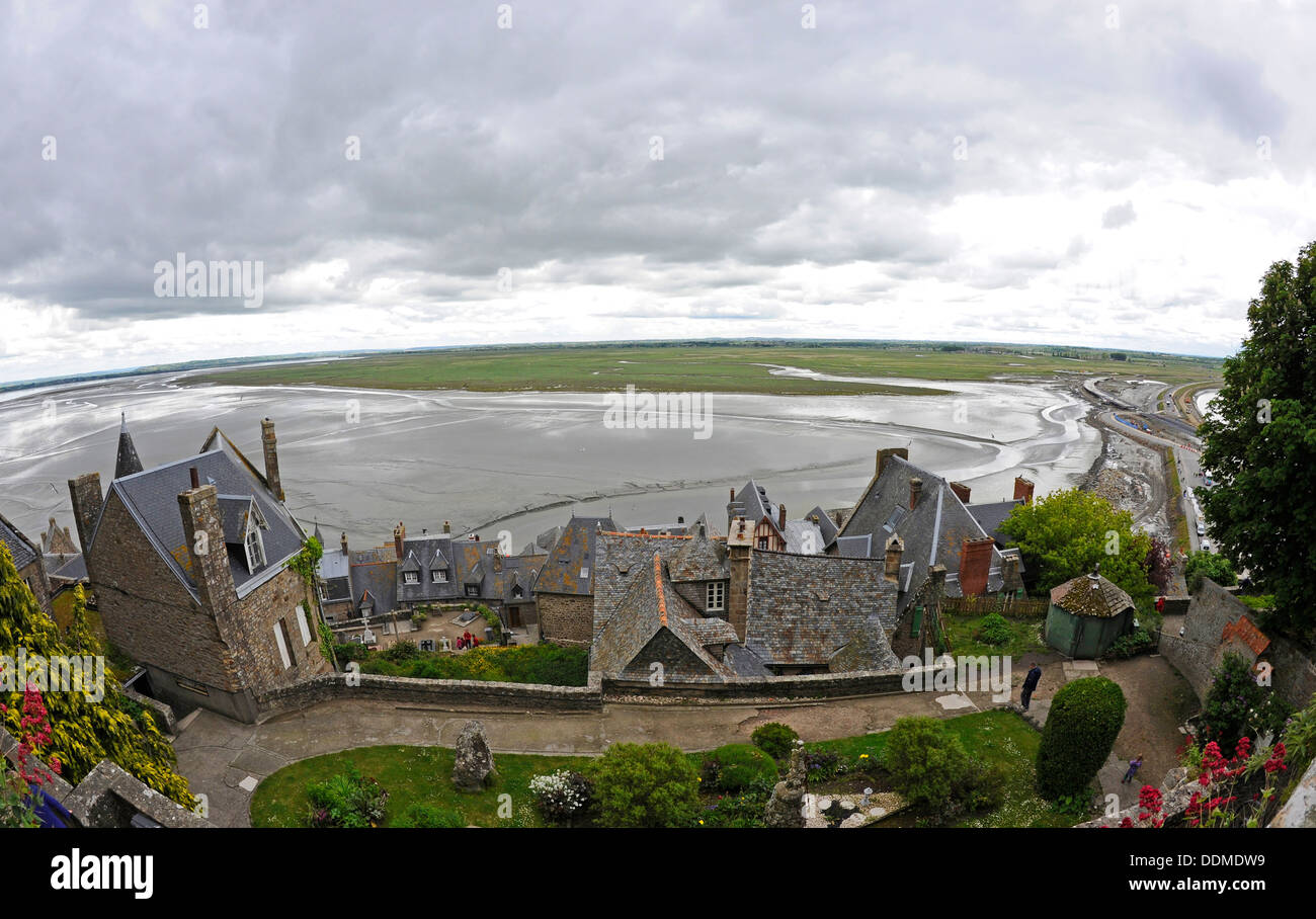 Les bâtiments en pierre au Mont Saint-Michel, Normandie, France Banque D'Images