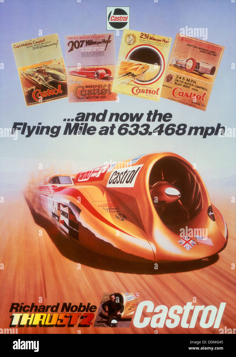 Affiche publicitaire de Castrol, avec 2 butée et Richard Noble, c1983. Artiste : Inconnu Banque D'Images