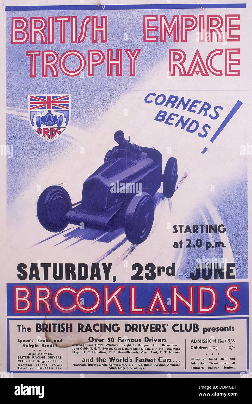 Affiche publicitaire de la British Empire Trophy Race, de Brooklands, dans le Surrey. Artiste : Inconnu Banque D'Images