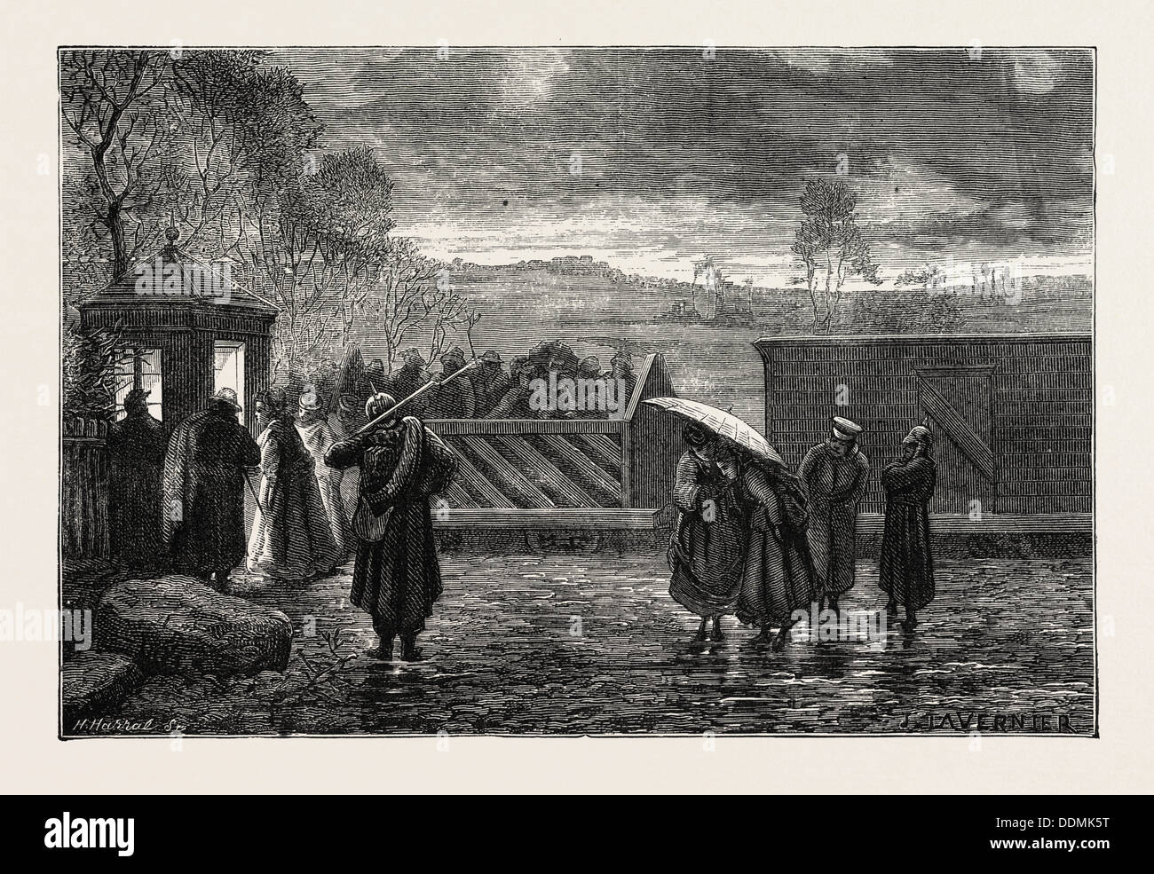 La guerre franco-prusse : À LA GARE, PRUSSIENS À VENDRE DE L'EAU, FRANCE, 1871 Banque D'Images