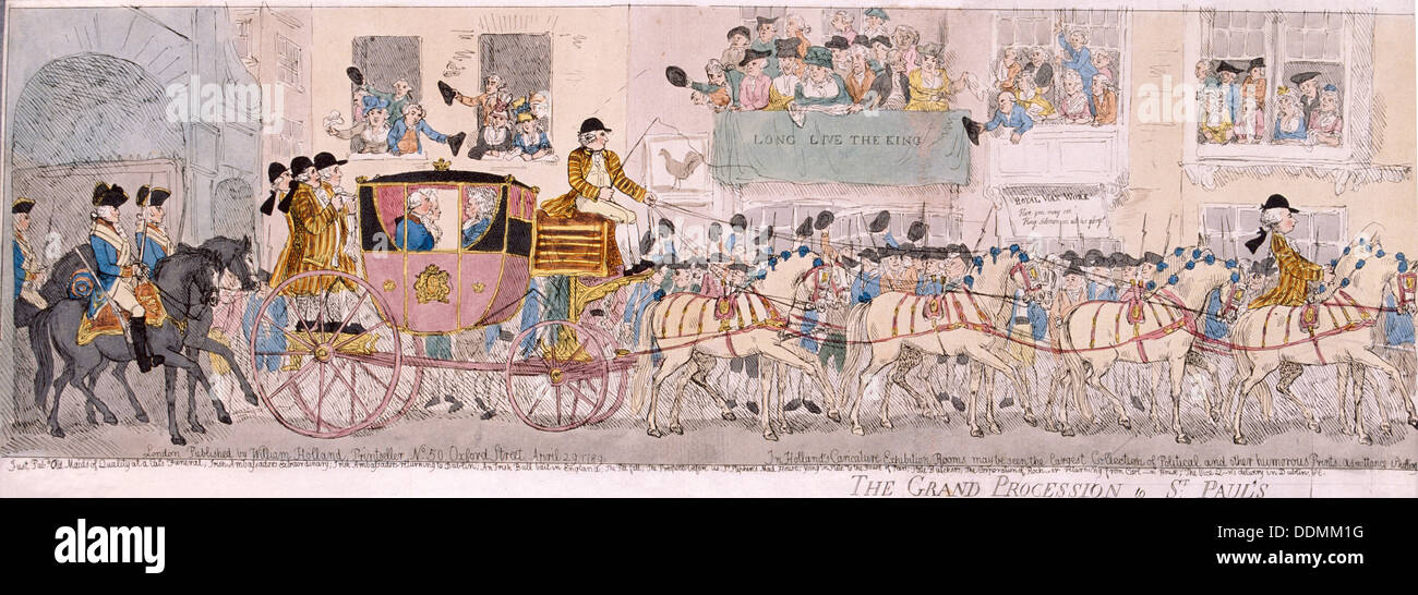 Procession du roi George III et de la Reine Charlotte à la Cathédrale St Paul, Londres, 1789. Artiste : Thomas ROWLANDSON Banque D'Images