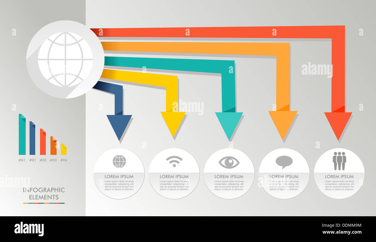 Infographie global media icônes texte d'information et les valeurs concept illustration arrière-plan. Couches de fichier vectoriel pour faciliter les modifications. Banque D'Images