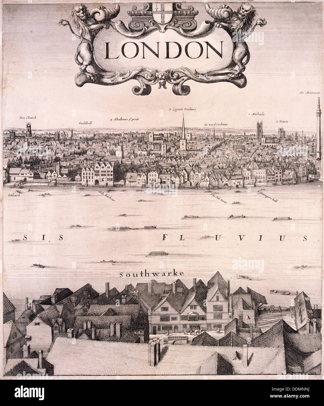 Vue panoramique sur Londres, c1670. Wenceslaus Hollar : artiste Banque D'Images