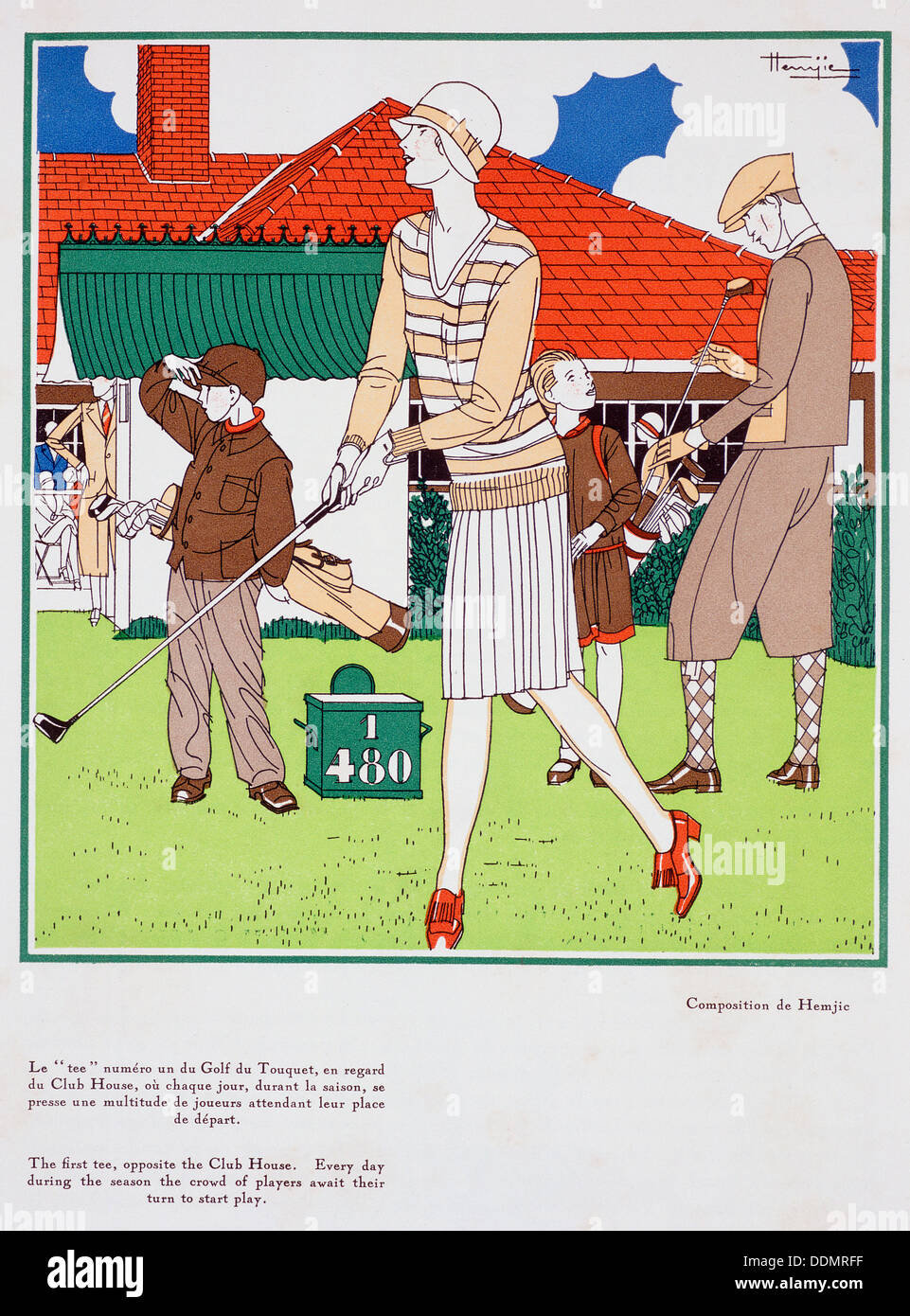 "Premier Tee au Golf du Torquet', art déco ancienne, c1920s. Artiste : Inconnu Banque D'Images