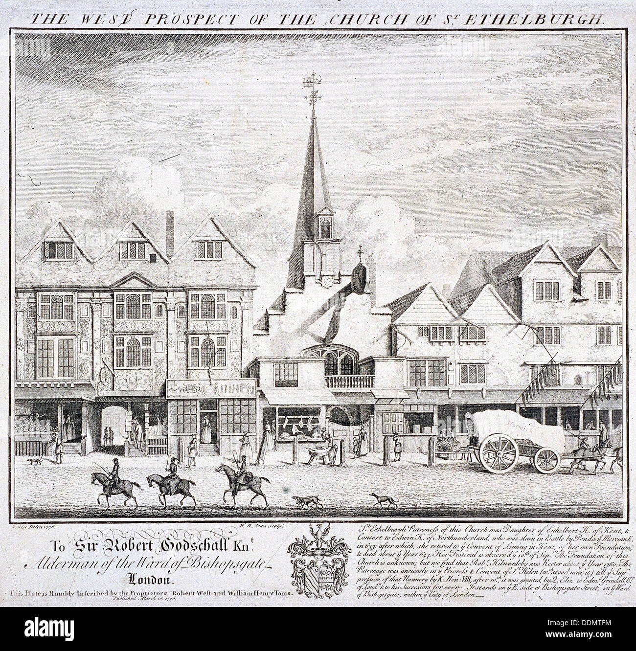 St Ethelburga-la-Vierge dans Bishopsgate, Londres, 1736. Artiste : William Henry Toms Banque D'Images