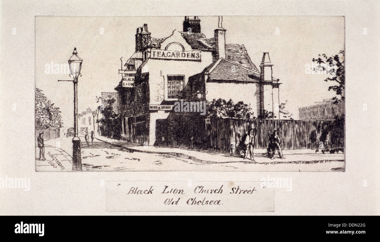 Vue de la Black Lion Inn, Londres, 1860. Artiste : Walter Greaves Banque D'Images