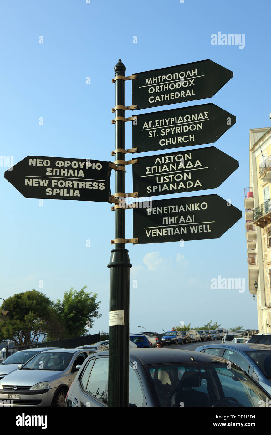 Informations touristiques sur la ville de Corfou en marqueur façon Grèce Banque D'Images