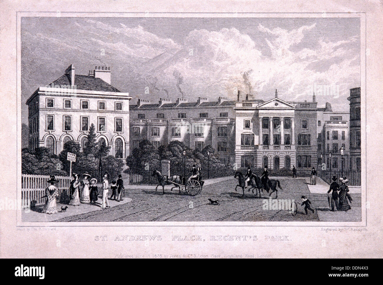 St Andrew's Place, Regent's Park, Marylebone, Londres, 1828. Artiste : William Radclyffe Banque D'Images