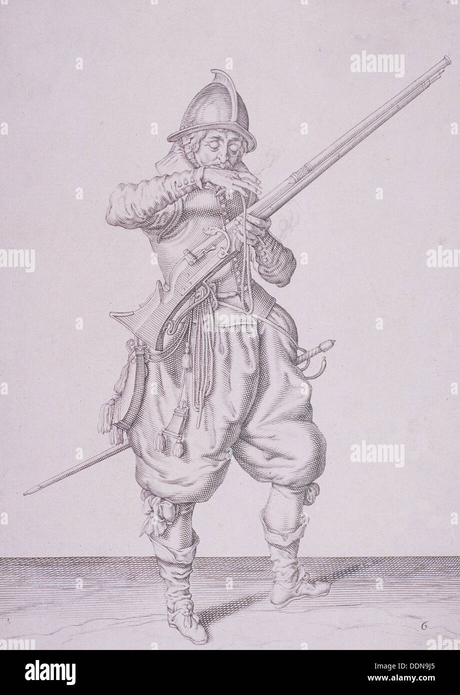 La figure dans l'habillement militaire tenant un fusil et portant une épée, 1607. Artiste : Anon Banque D'Images