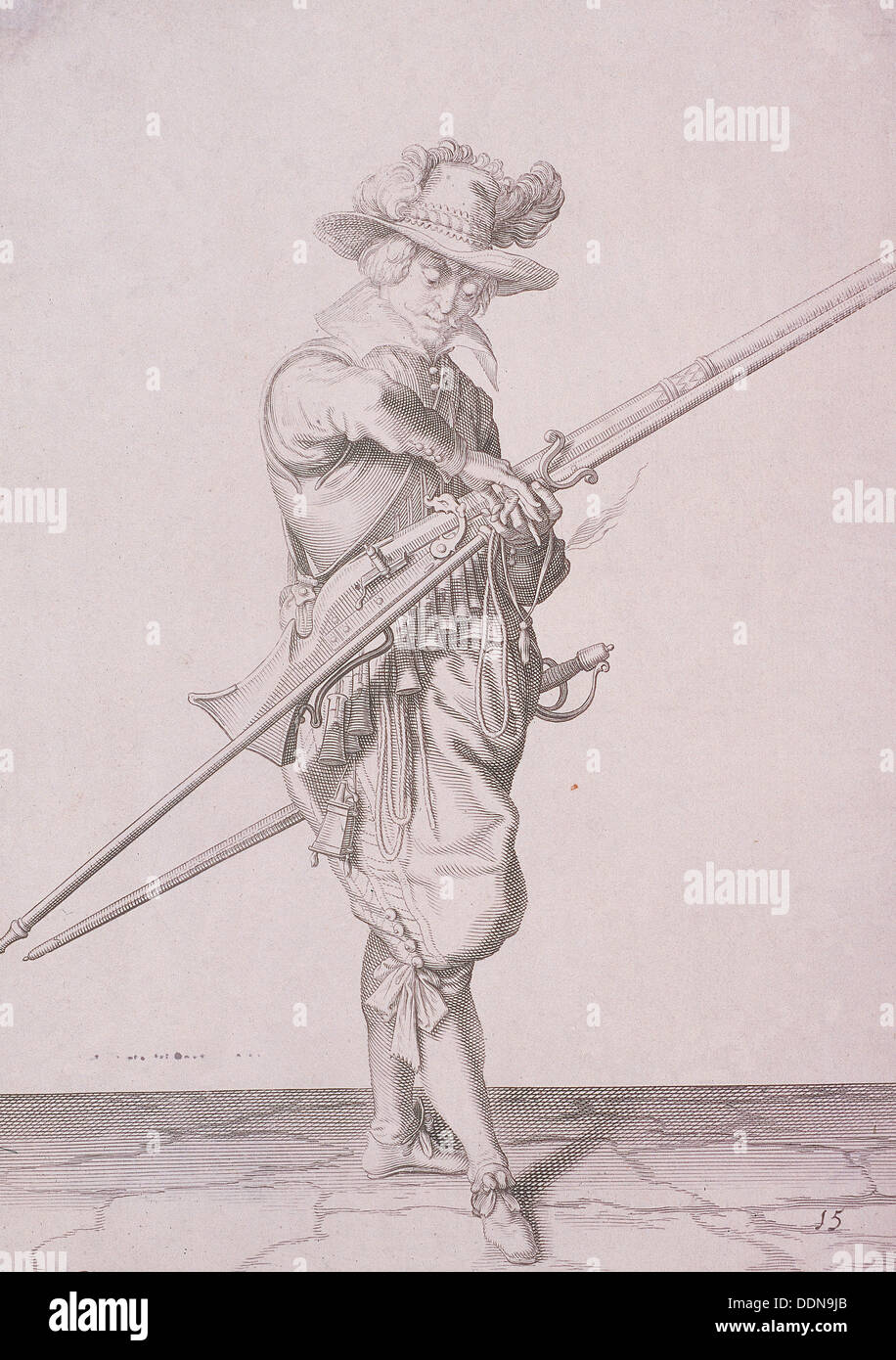 La figure dans l'habillement militaire tenant un fusil et portant une épée, 1607. Artiste : Anon Banque D'Images