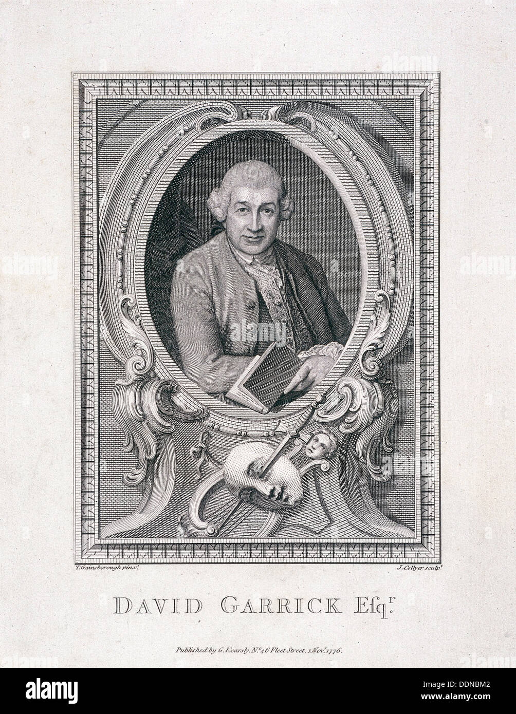 Portrait ovale de David Garrick, 1776. Artiste : J Collyer Banque D'Images