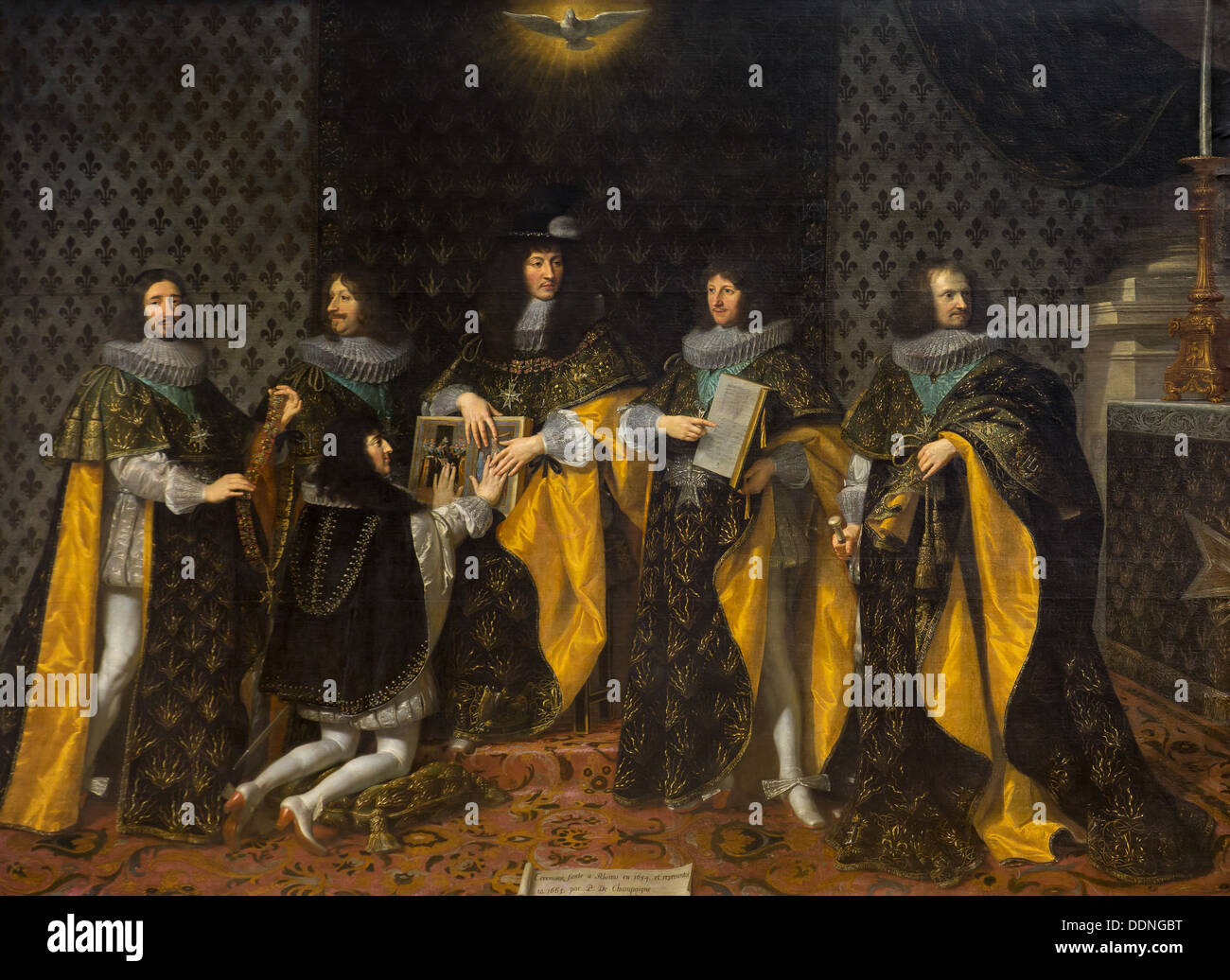17e siècle - Louis XIV reçu chevalier de l'ordre de l'Esprit Saint, son frère le duc d'Anjou, devenu Duc d'Orléans Banque D'Images