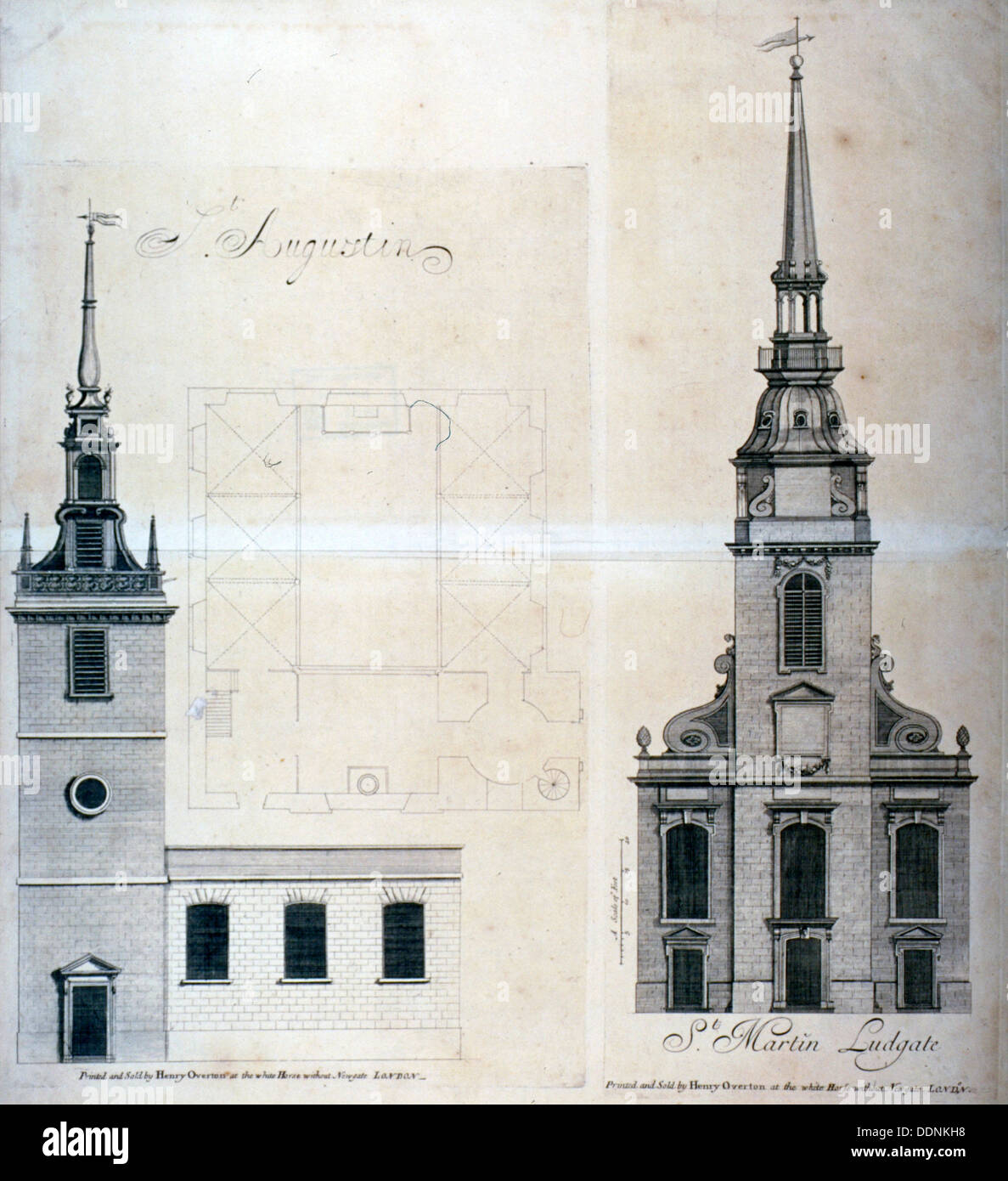 Plan d'élévation et de Saint Augustin, Watling Street, City of London, 1740. Artiste : Anon Banque D'Images
