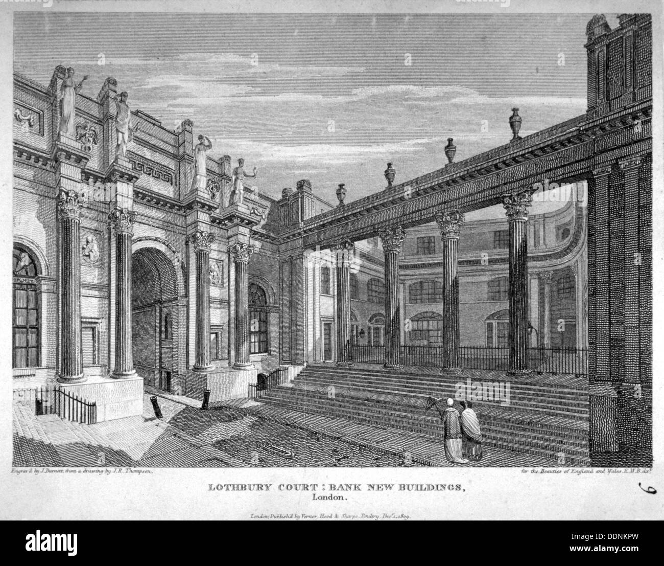 Vue sur cour Lothbury, la Banque d'Angleterre. Ville de Londres, 1809. Artiste : J Burnett Banque D'Images