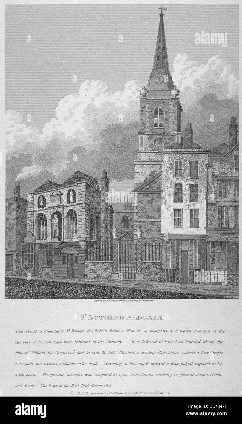 Église de St Botolph, Aldgate, ville de Londres, 1810. Artiste : W Preston Banque D'Images