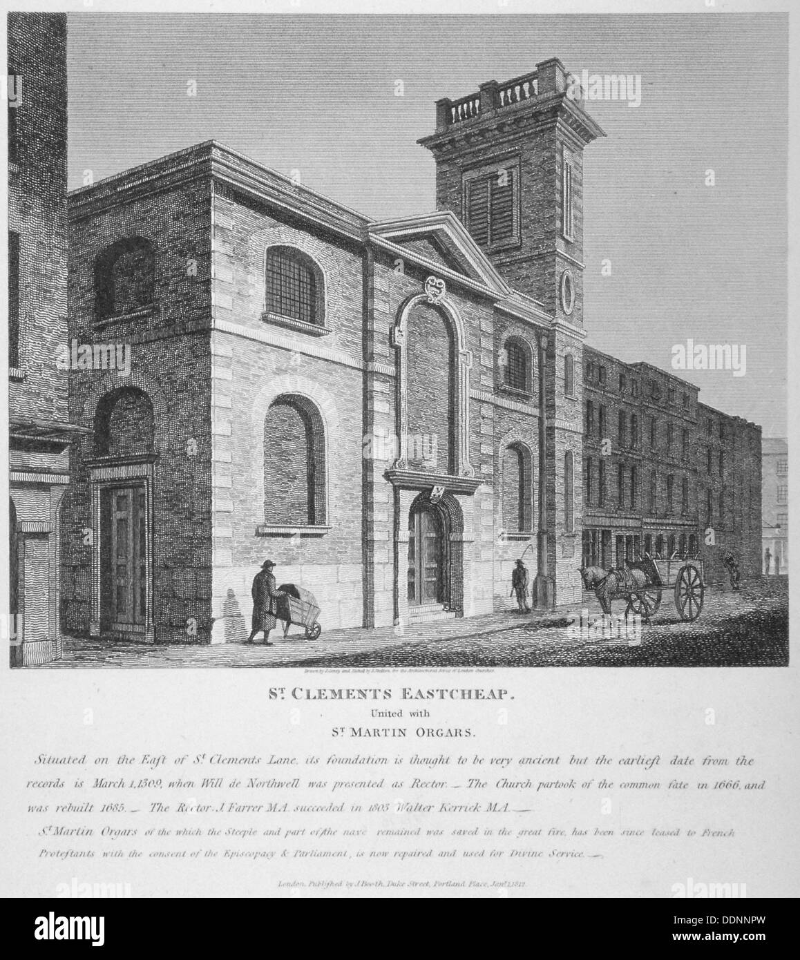 Église de St Clement, Eastcheap, ville de Londres, 1812. Artiste : Joseph Skelton Banque D'Images