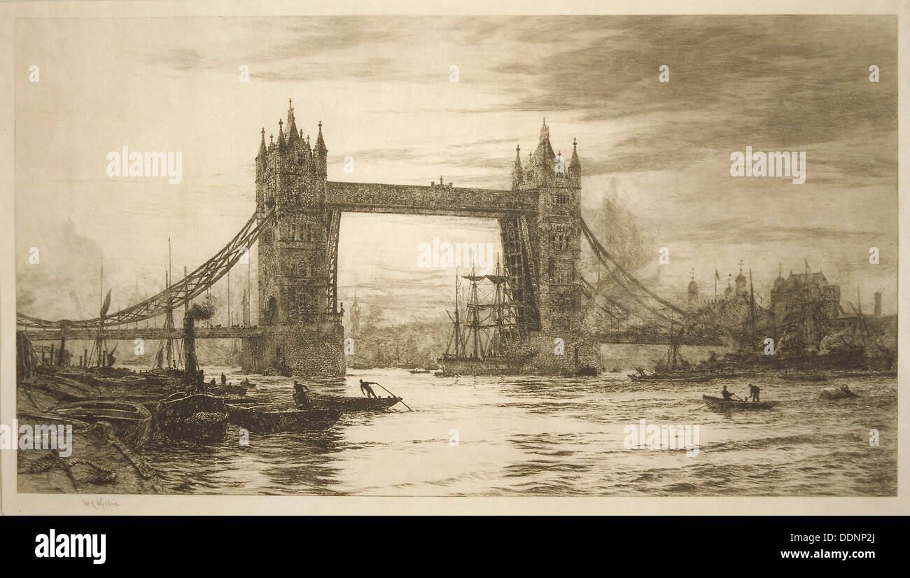 Tower Bridge vue de la Tamise, Londres, c1894-1931. Artiste : William Lionel Wyllie Banque D'Images