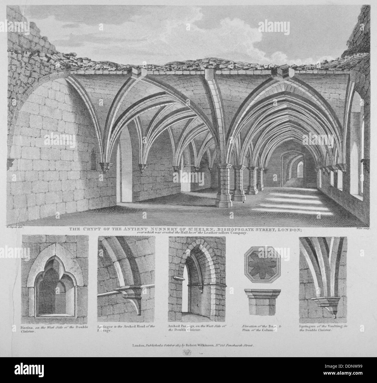 St Helen's crypt, Bishopsgate, City of London, 1817. Artiste : William Sage Banque D'Images