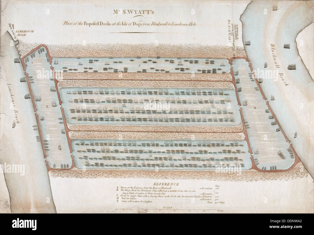 Plan du projet de quais à l'Isle of Dogs, maintenant le site de West India Docks, Londres, 1820. Artiste : Anon Banque D'Images