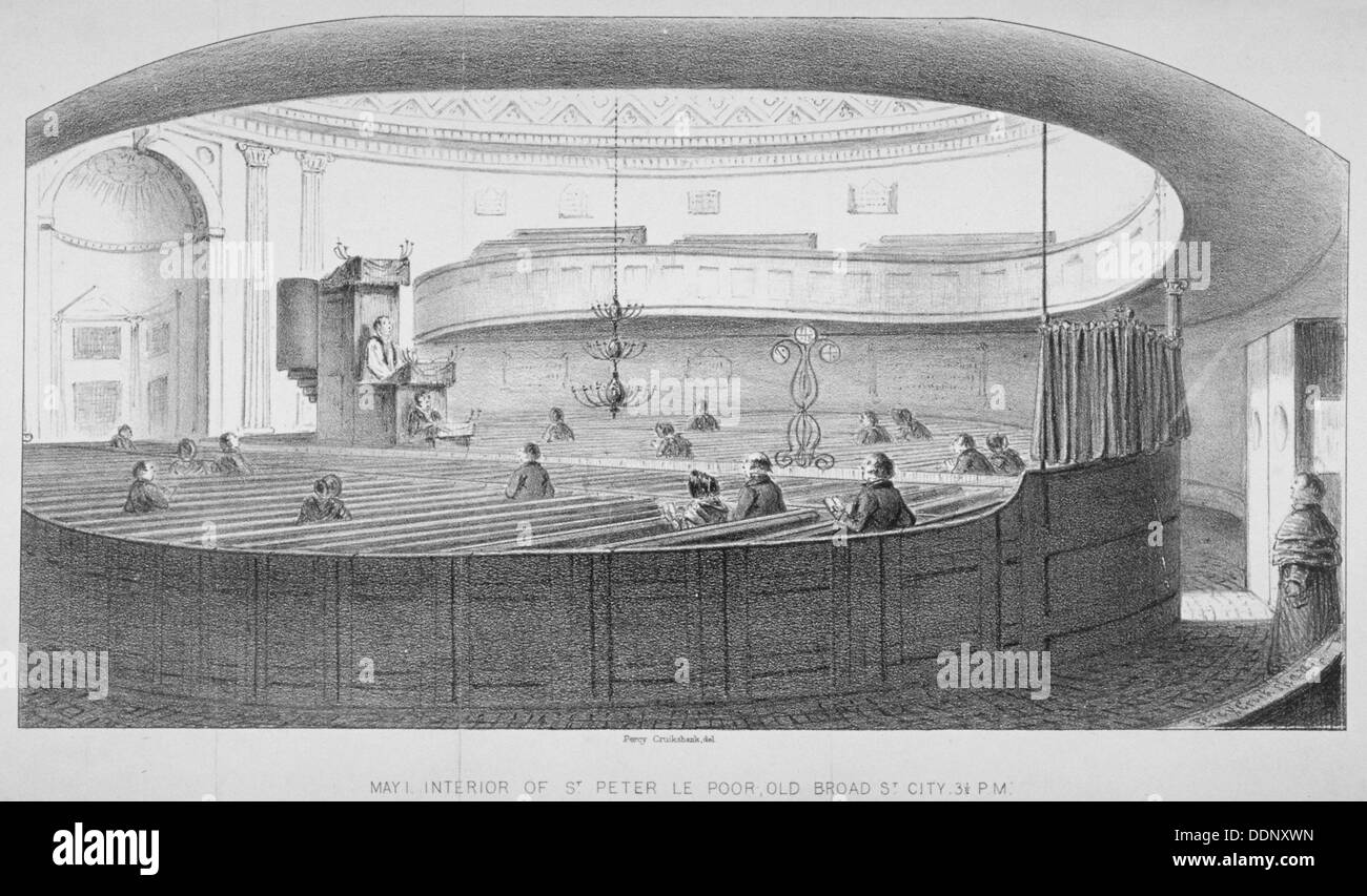Intérieur de l'église de Saint Pierre-le-service lors d'un pouvoir calorifique, City of London, 1830. Artiste : Anon Banque D'Images