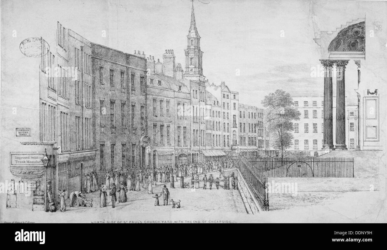 Côté nord de St Paul's Churchyard, avec la fin de Cheapside, ville de Londres, 1822. Artiste : Thomas Horner Banque D'Images