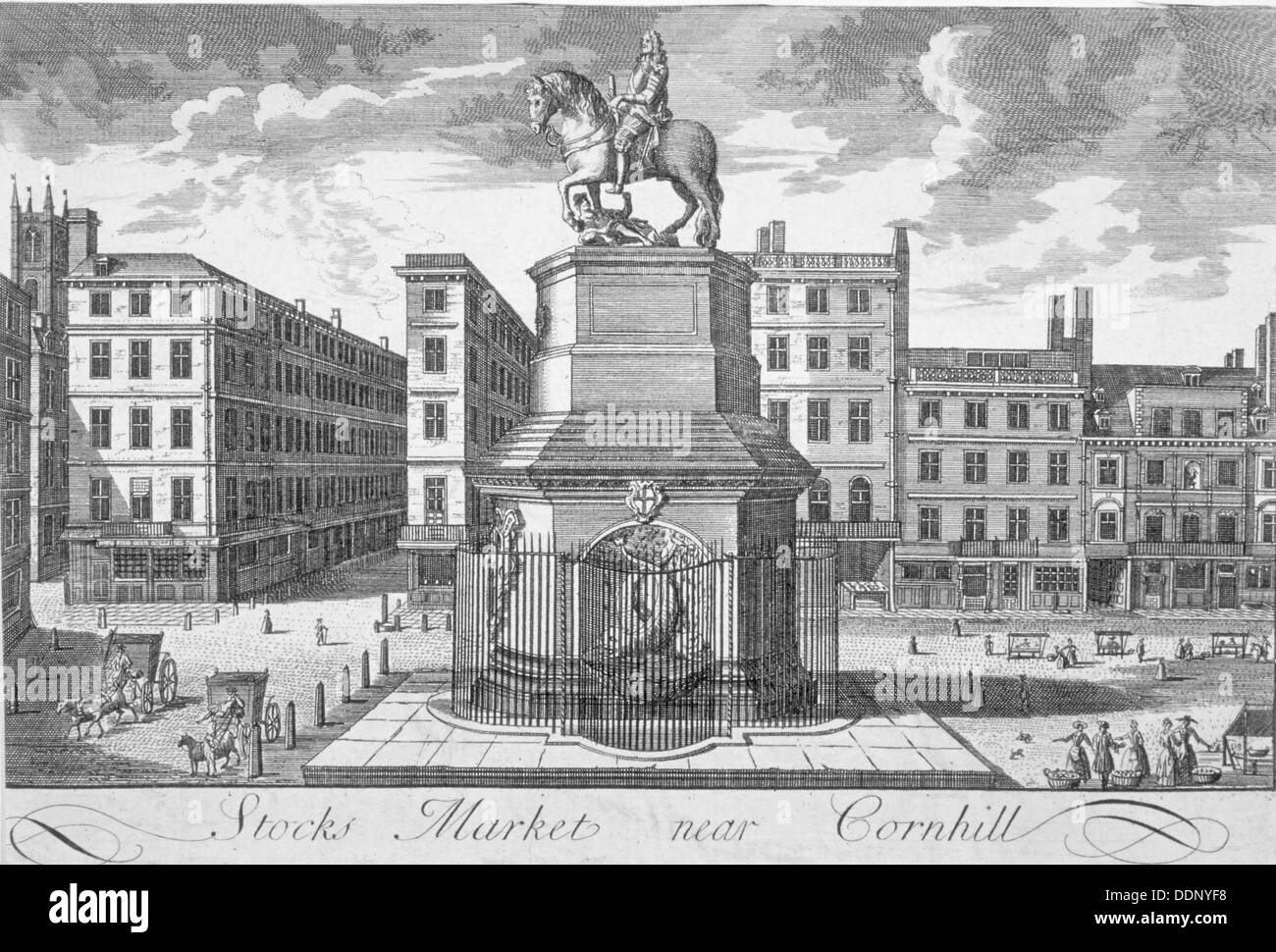 Vue sur le marché des stocks, de la volaille, à la recherche de l'ouest, ville de Londres, 1700. Artiste : Anon Banque D'Images